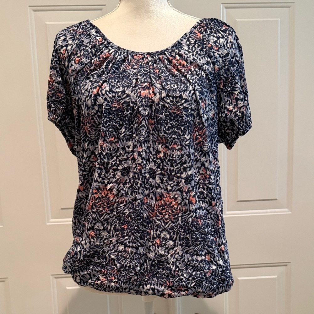Daisy Fuentes SZ L Elastic Sleeve Floral Print Pullover Top